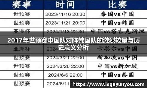 2017年世预赛中国队对阵韩国队的激烈较量与历史意义分析